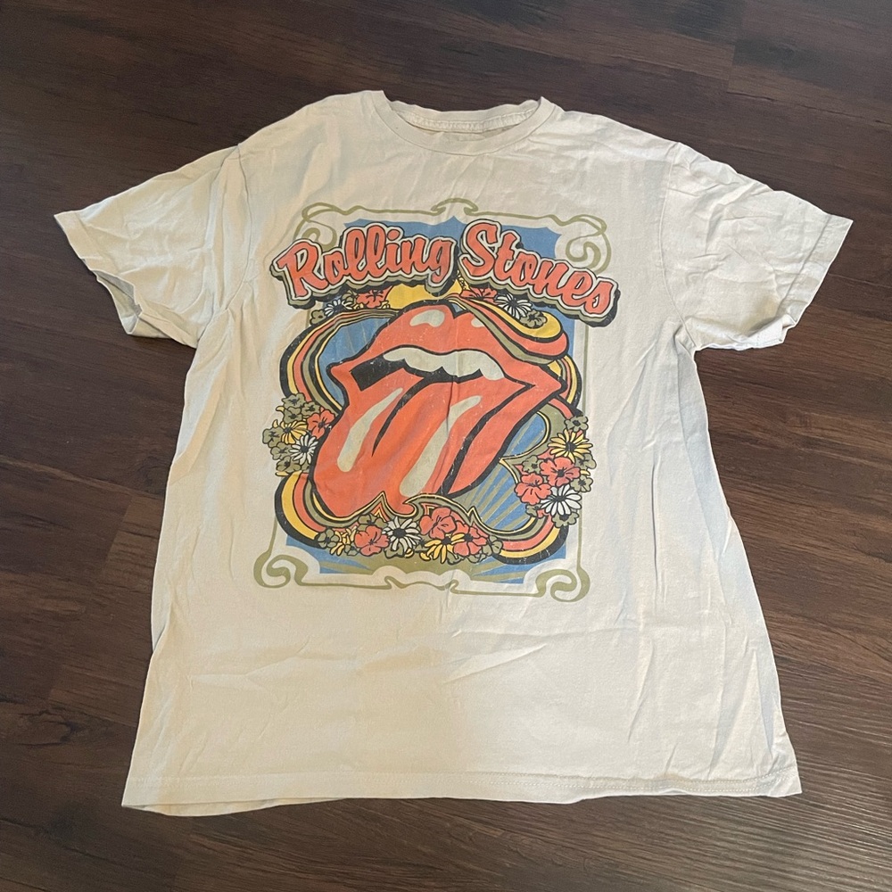 Rolling‎ Stones Graphic Floral Tshirt Cream Medium